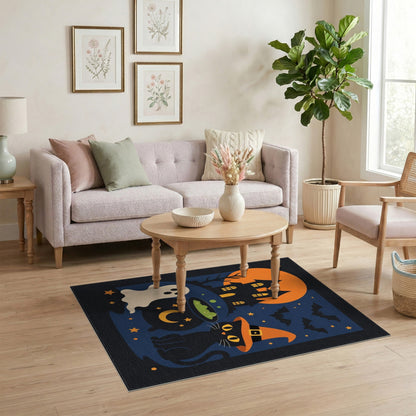 Spooky Halloween Witch Cat Area Rug