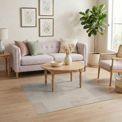 Beige and Neutral Beige Geometric Lines Area Rug