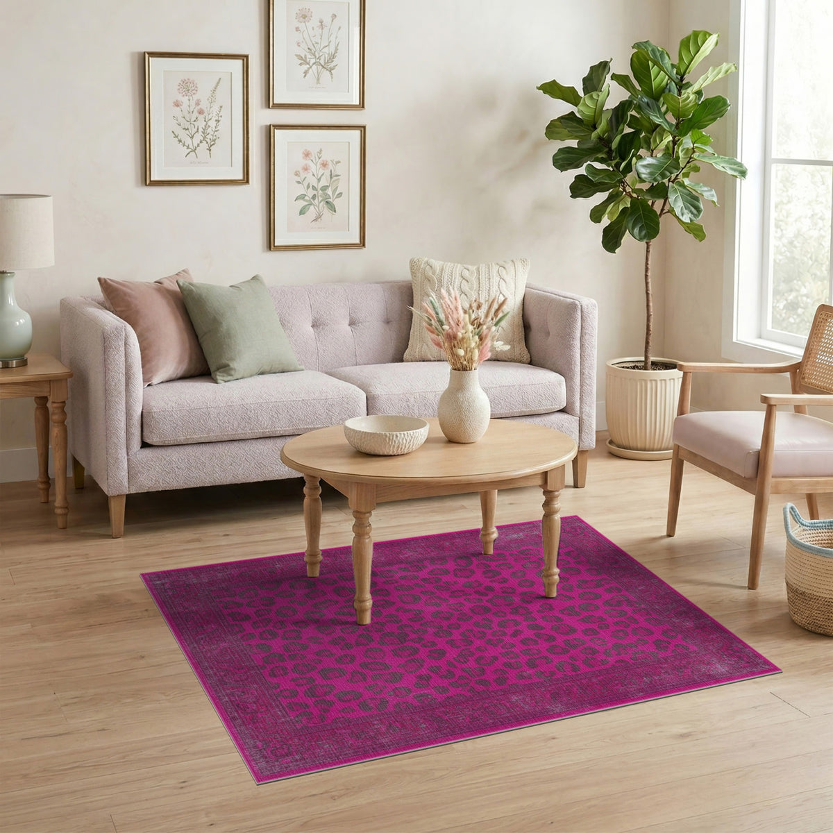 Pink Leopard Print Distressed Vintage Area Rug