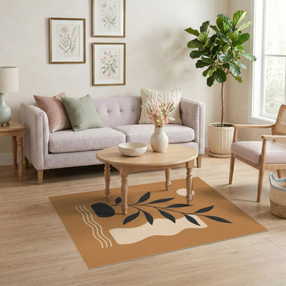 Abstract Plant Vase Area Rug in Brown Tan