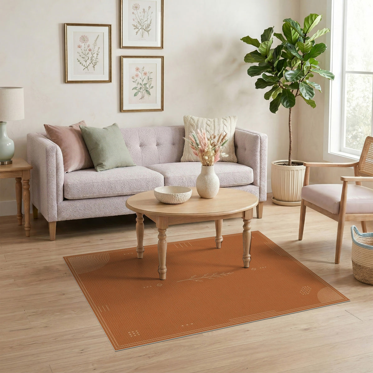 Terracotta Geometric Branch Area Rug