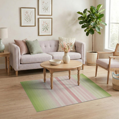 Pastel Pink Green Striped Washable Area Rug