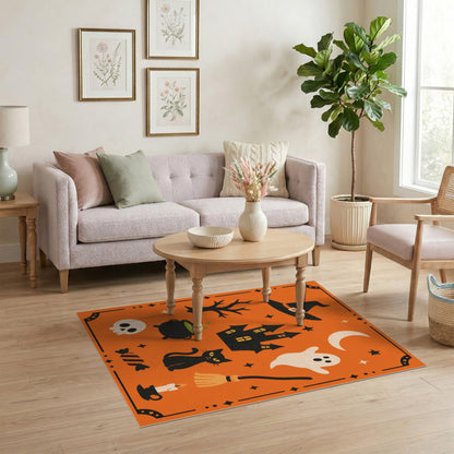 Spooky Halloween Orange Kids Cartoon Area Rug