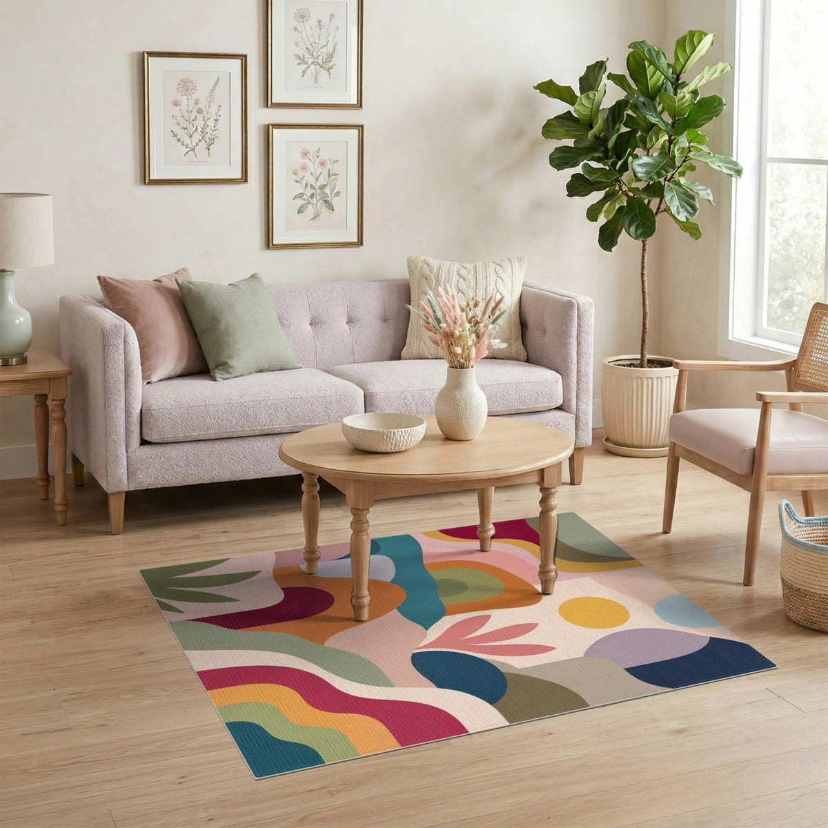Abstract Area Vibrant Abstract Wave Multi-Color Area Rug