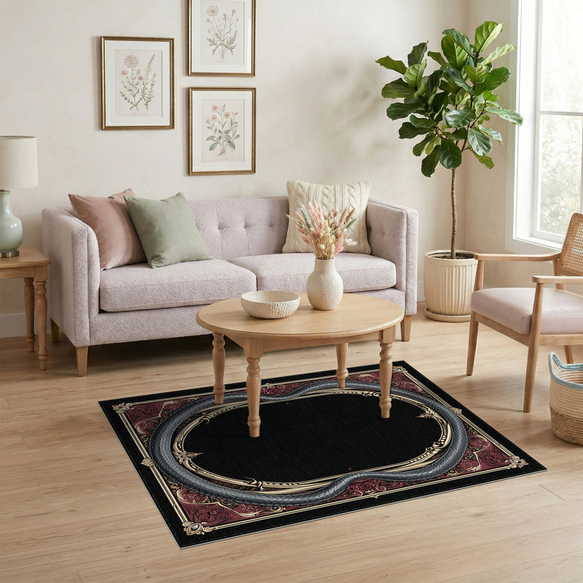 Grey Serpent Ornate Frame Area Rug