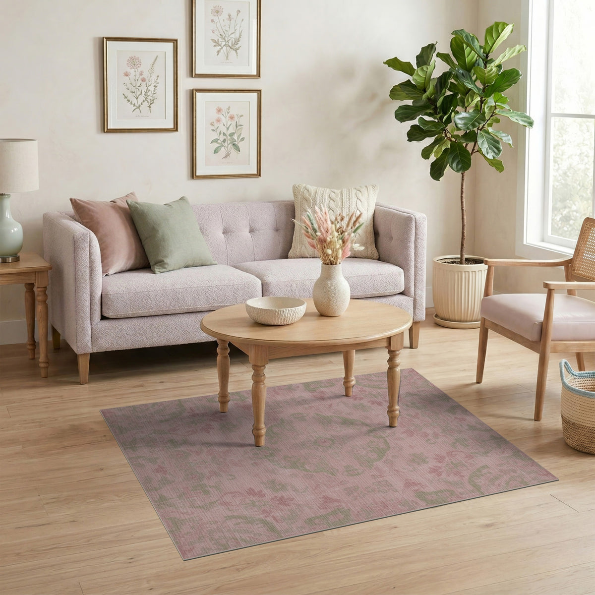 Blush Pink Floral Vintage Area Rug
