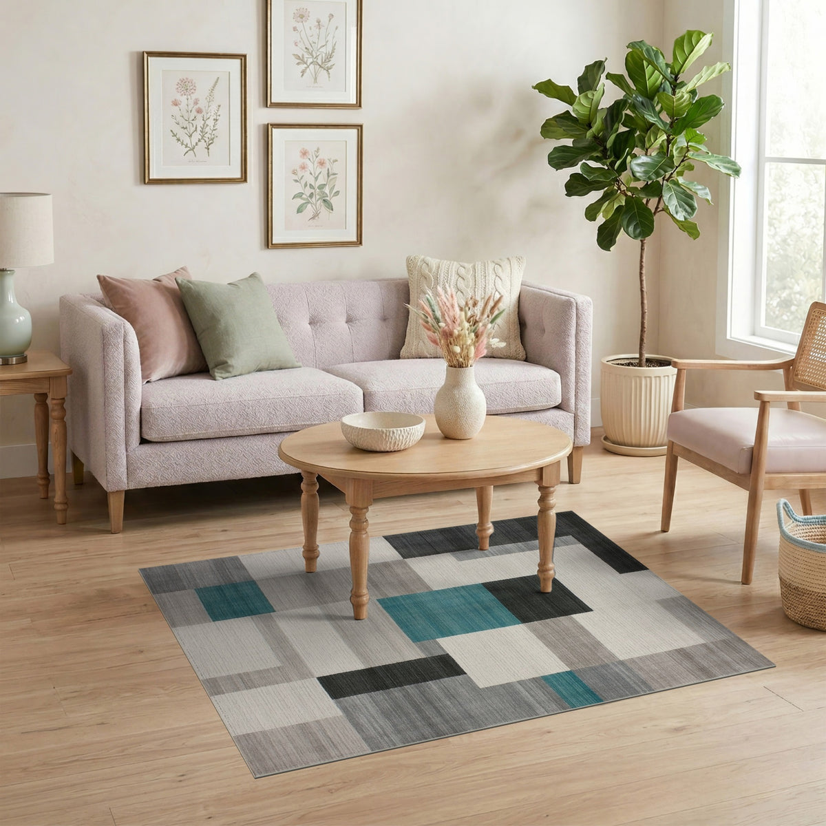 Modern Teal Geometric Area Rug Black Grey