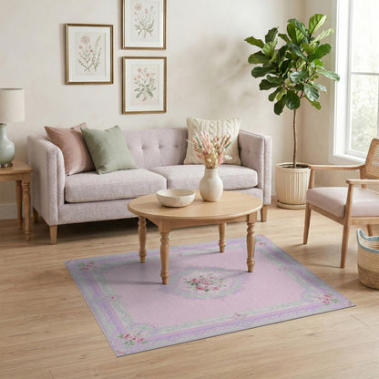 Pink Rose Floral Vintage Area Rug