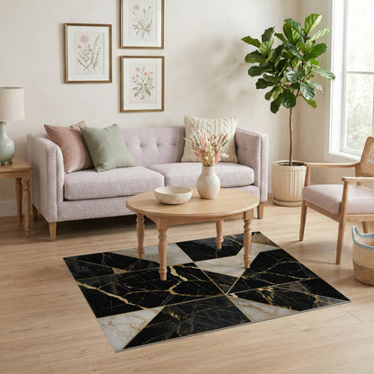 Black Gold Geometric Marble Area Rug