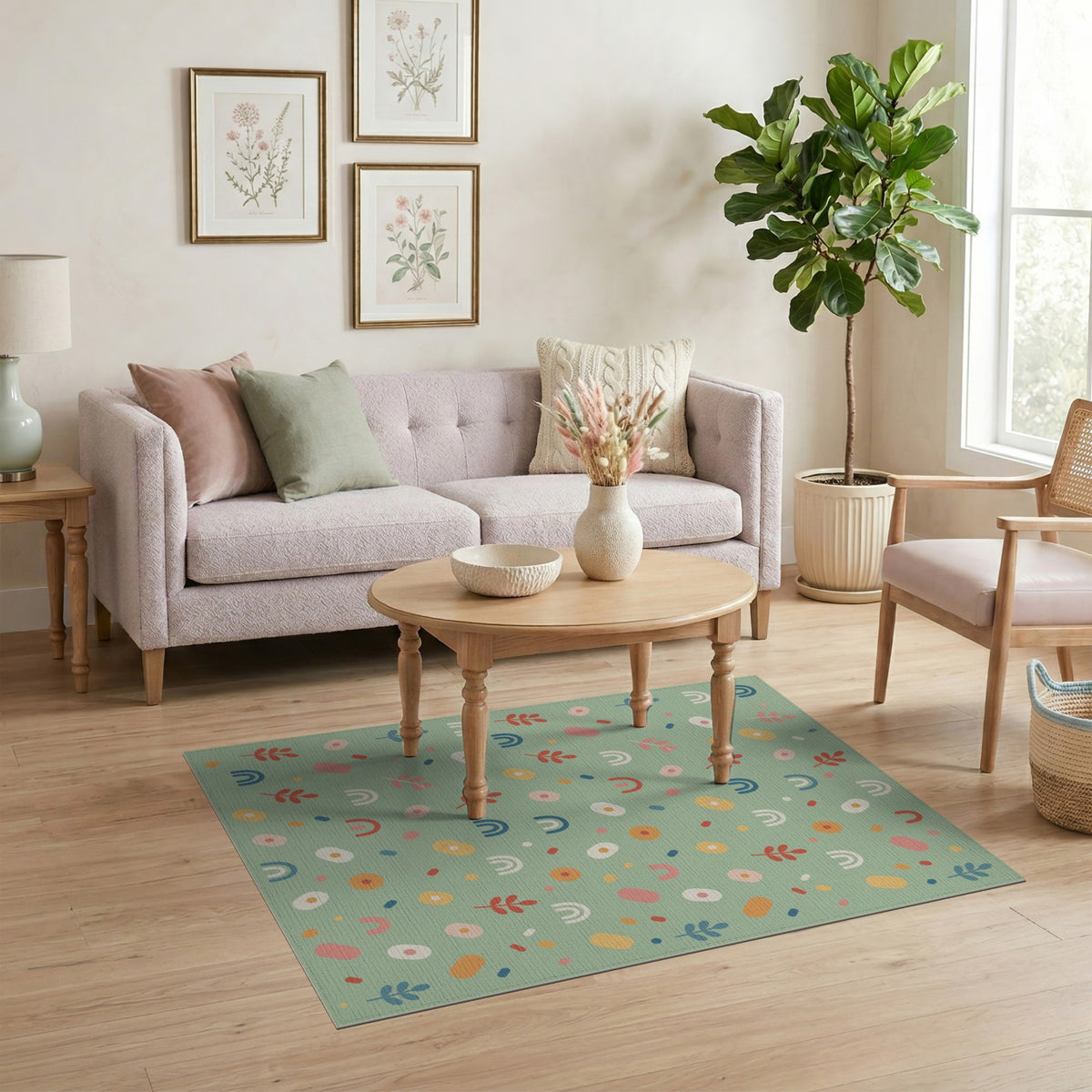 Sage Green Rainbow Kids Area Rug