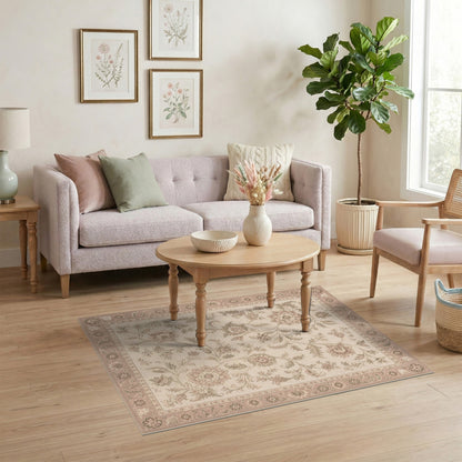 Beige Floral Vintage Area Rug