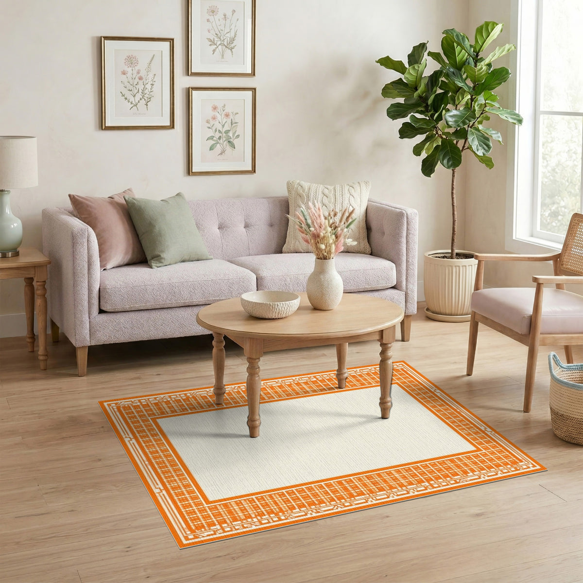 Orange Geometric Modern Orange Geometric Border Area Rug