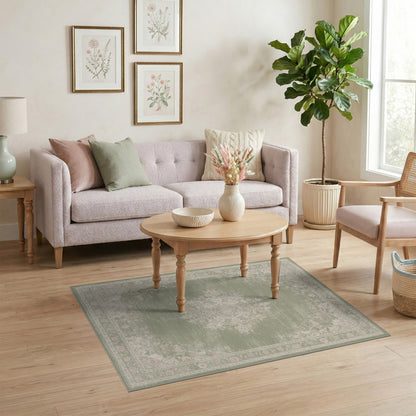 Sage Green Floral Vintage Medallion Area Rug
