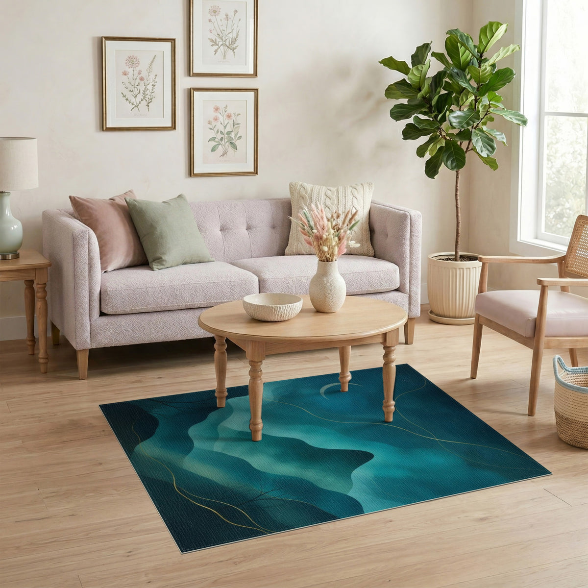 Midnight Teal Mountain Moon Area Rug