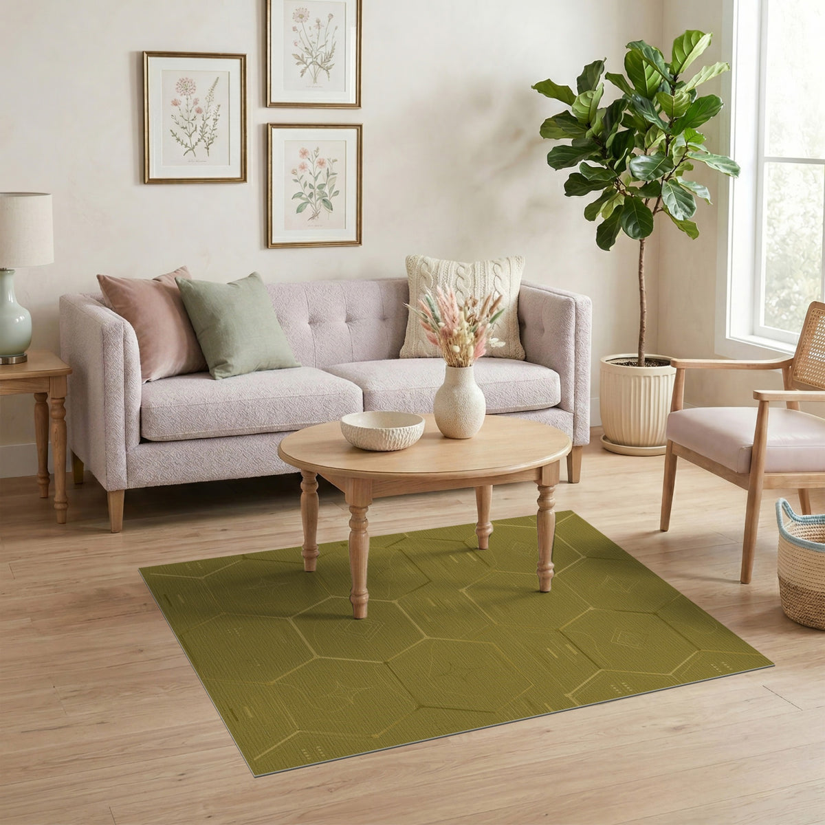 Green Hexagon Geometric Area Rug