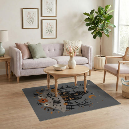Halloween Haunted House Welcome Grey Rug