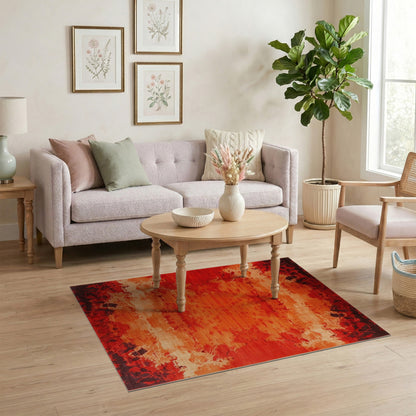 Red Distressed Abstract Area Rug