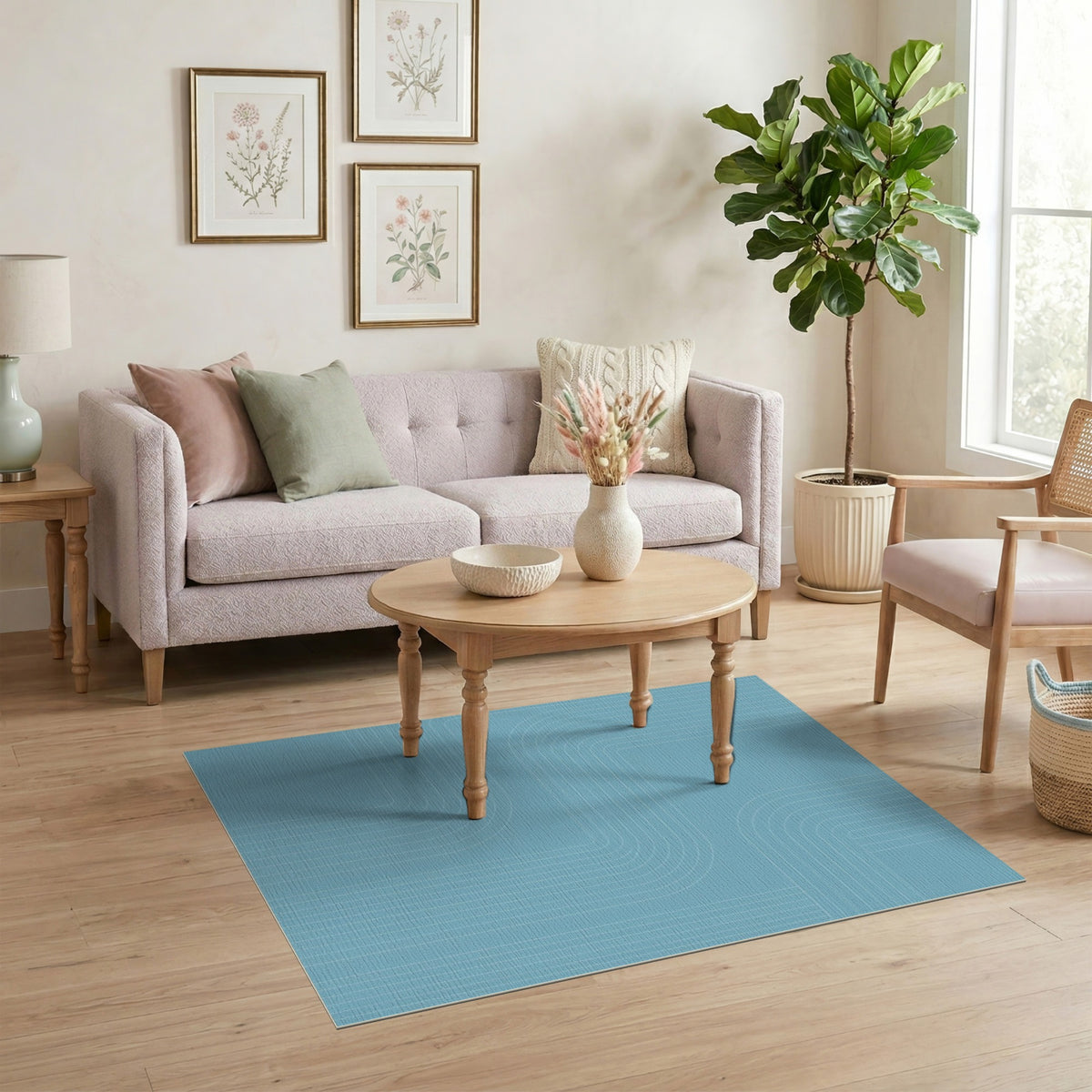 Blue Teal Geometric Lines Area Rug