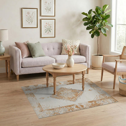 Beige Distressed Vintage Medallion Distressed Vintage Area Rug
