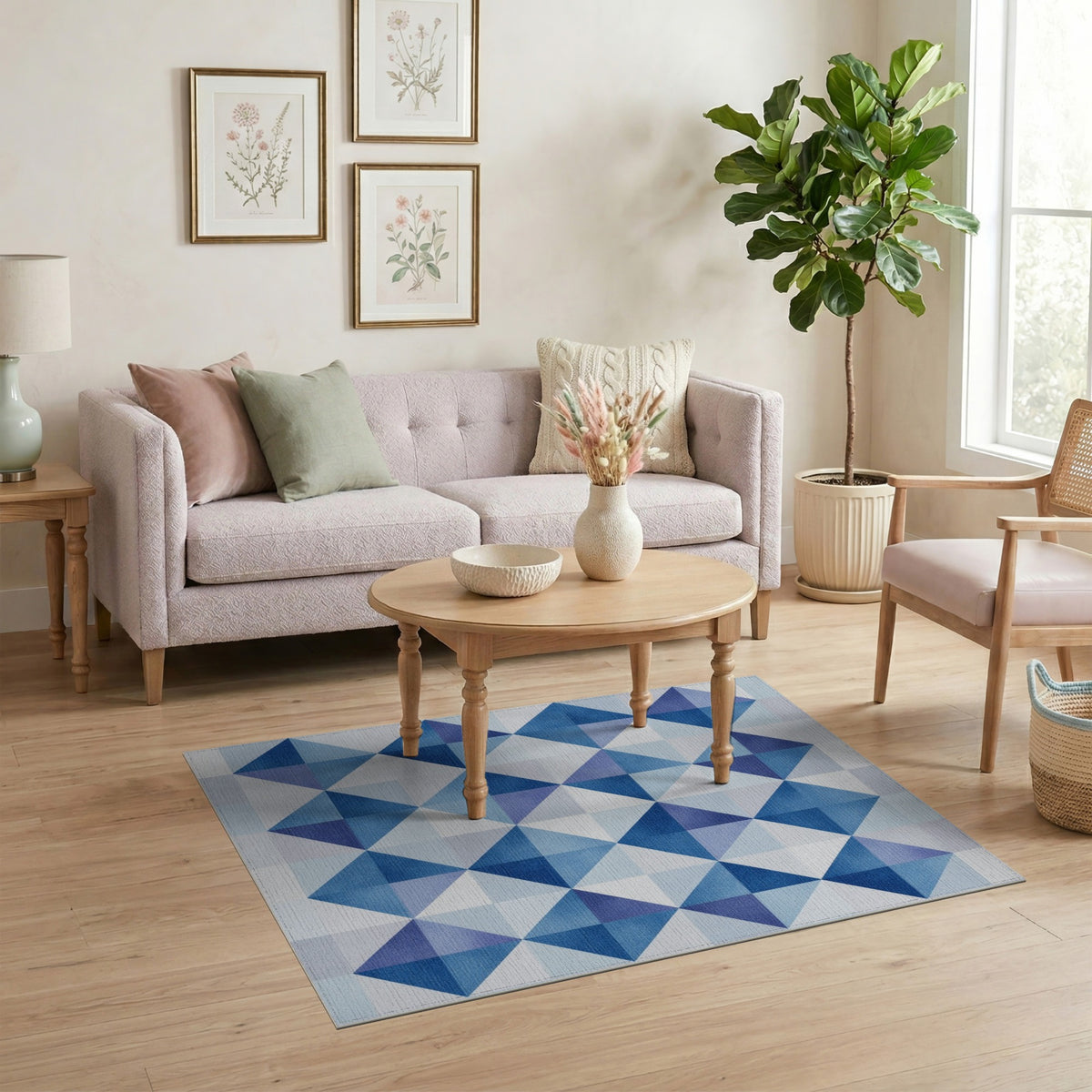 Blue Geometric Diamond Area Rug