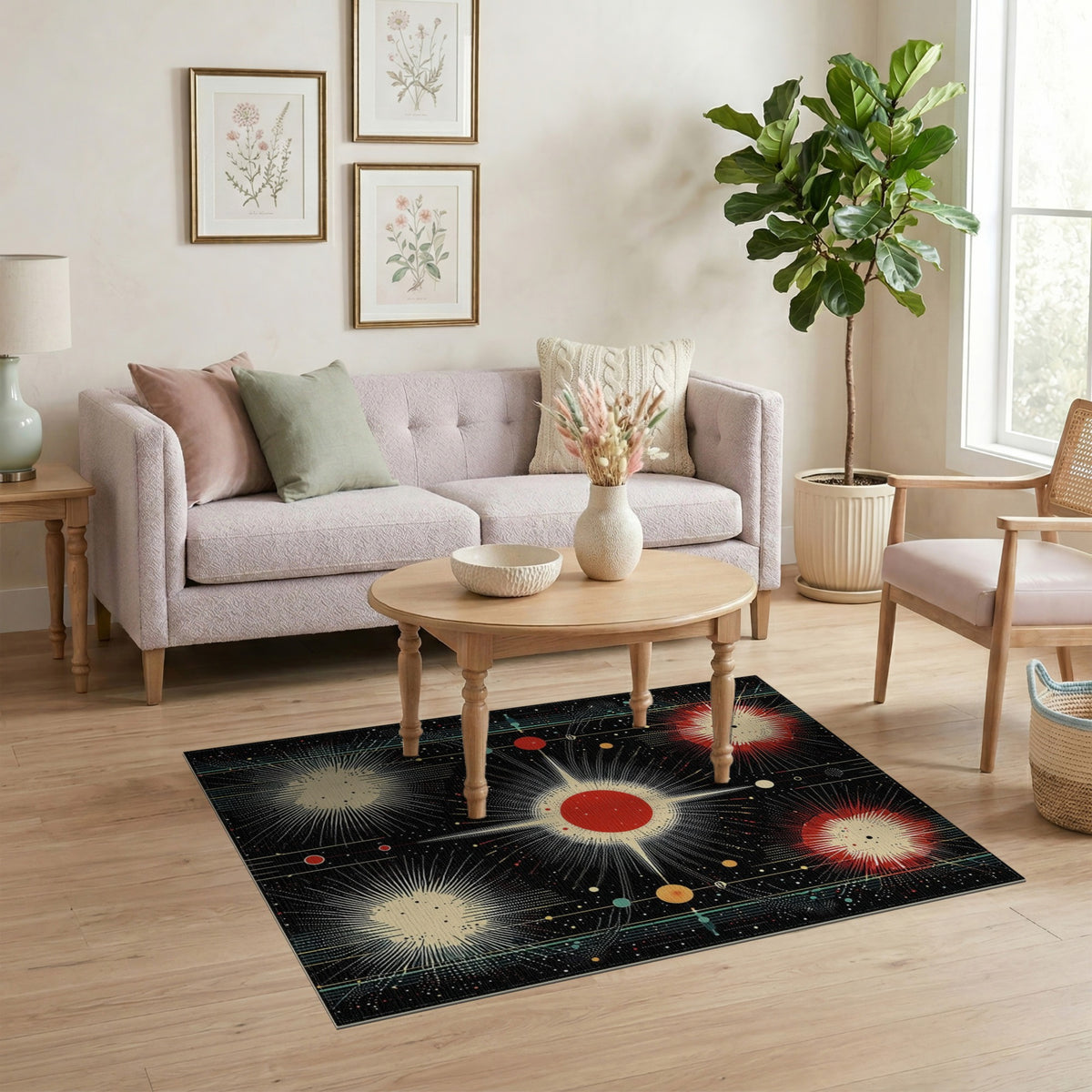 Cosmic Red Burst Washable Area Rug