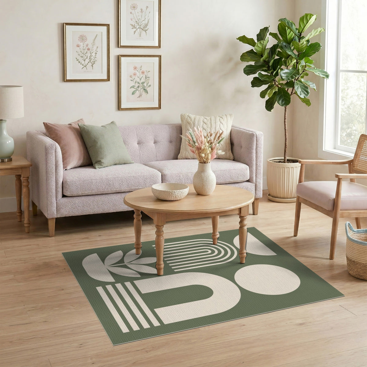 Geometric Modern Abstract Green Geometric Abstract Area Rug