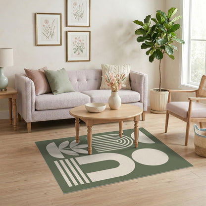 Geometric Modern Abstract Green Geometric Abstract Area Rug