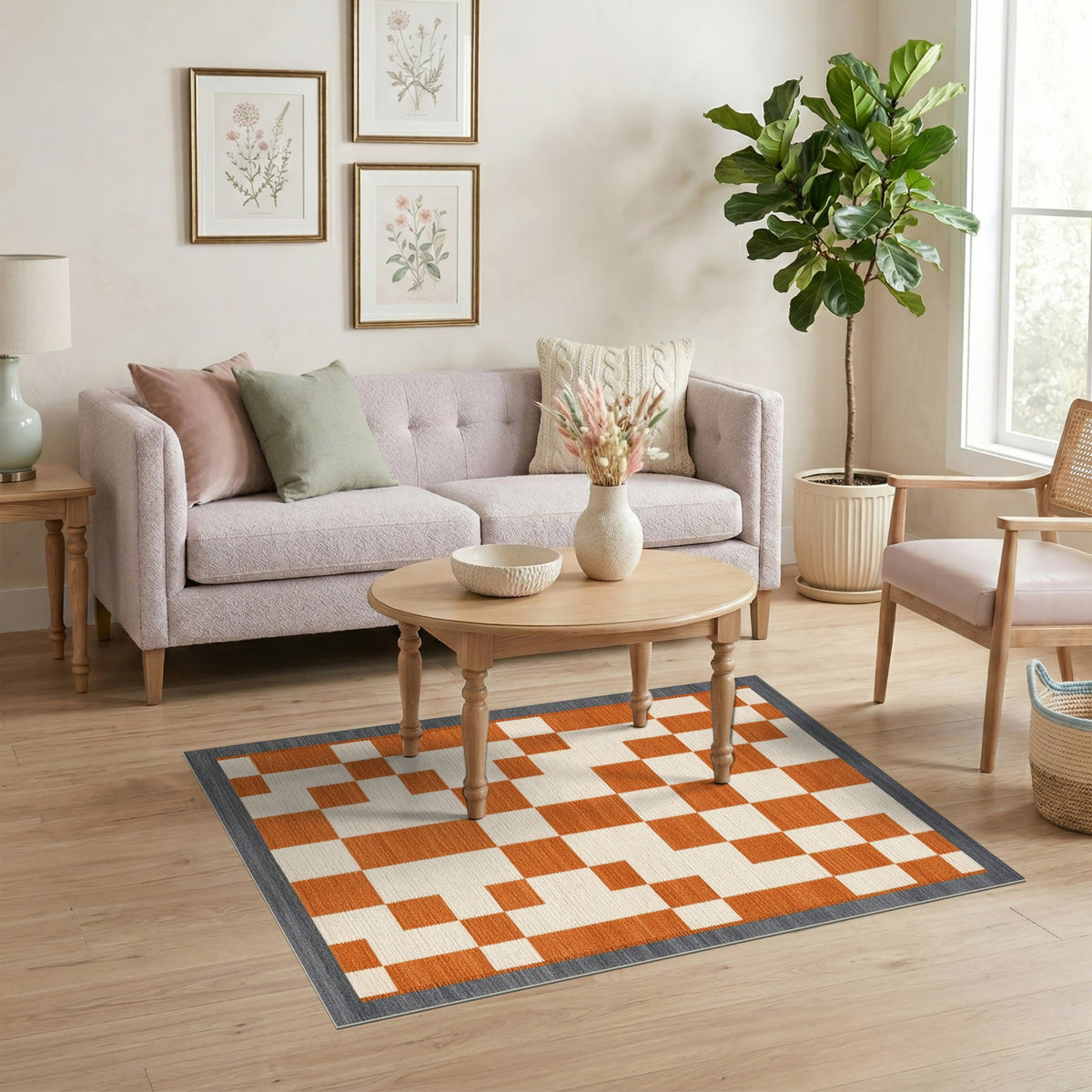 Geometric Modern Orange Geometric Checkered Area Rug