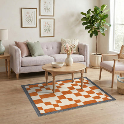 Geometric Modern Orange Geometric Checkered Area Rug