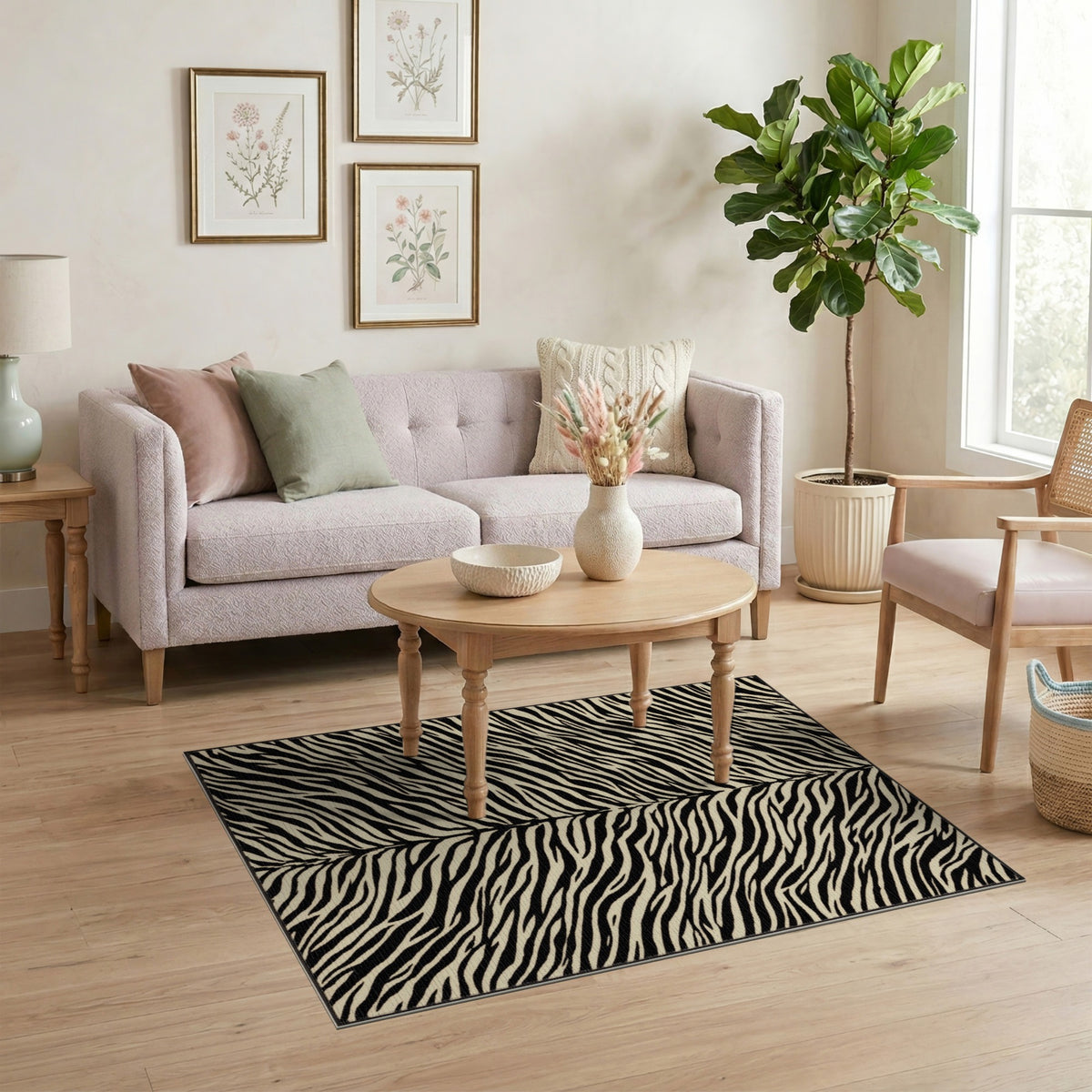 Geometric Modern Black and White Zebra Stripe Black White Area Rug