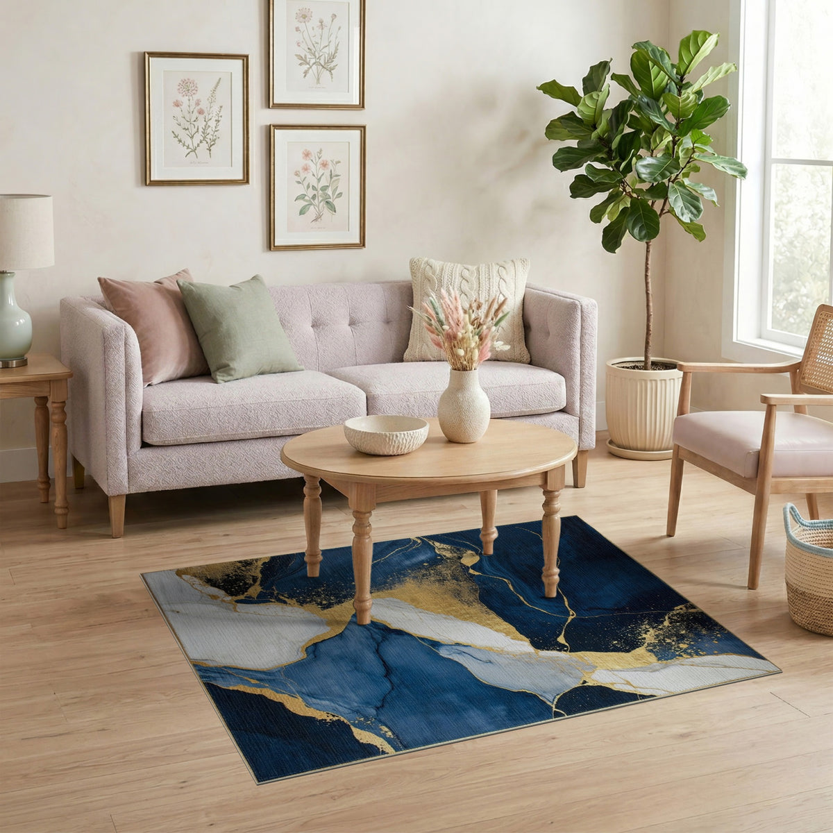Blue and Teal Navy Blue Gold Abstract Marble Area Rug