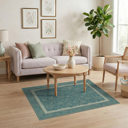Floral Vintage Blue and Teal Floral Vintage Area Rug