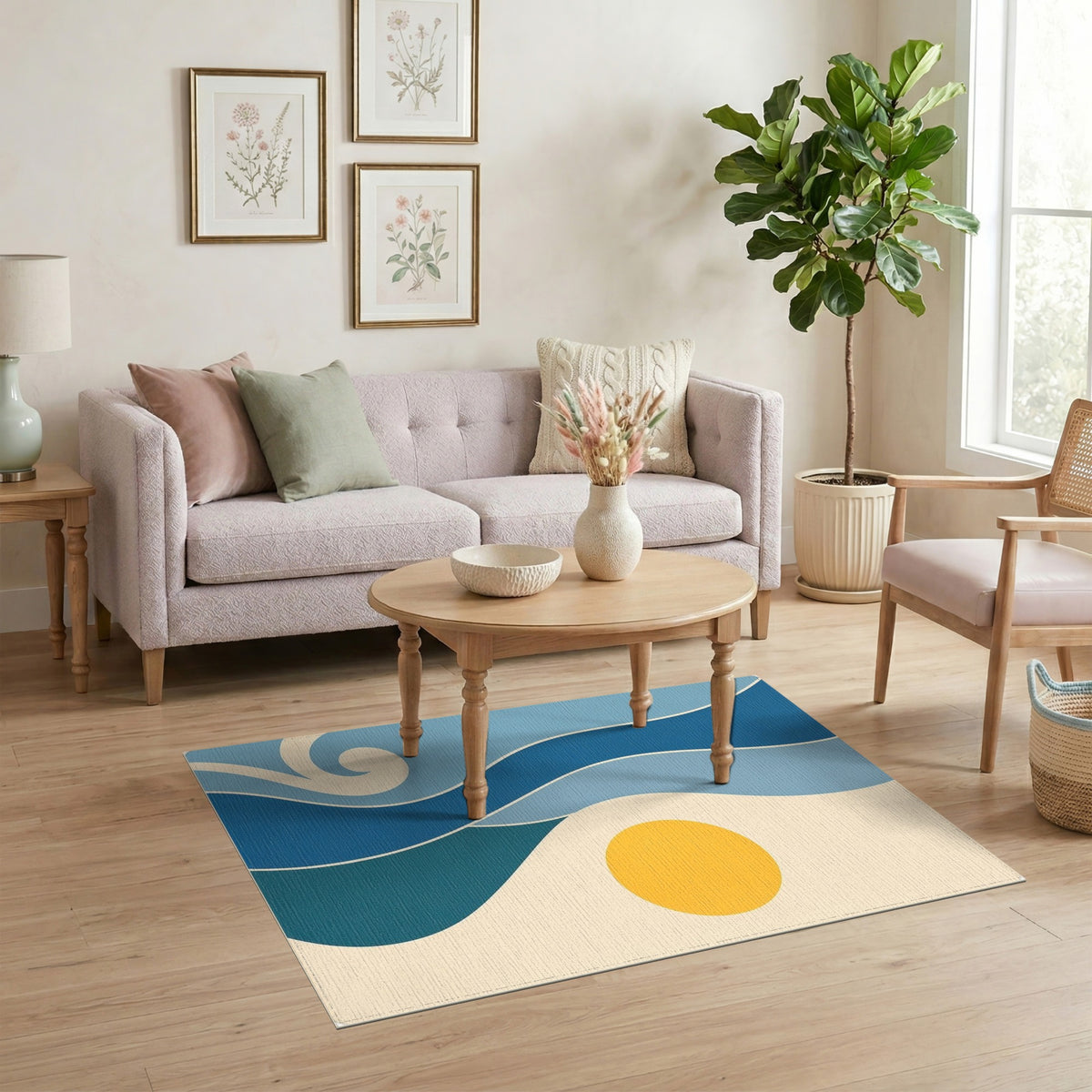 Blue Wave Abstract Area Rug