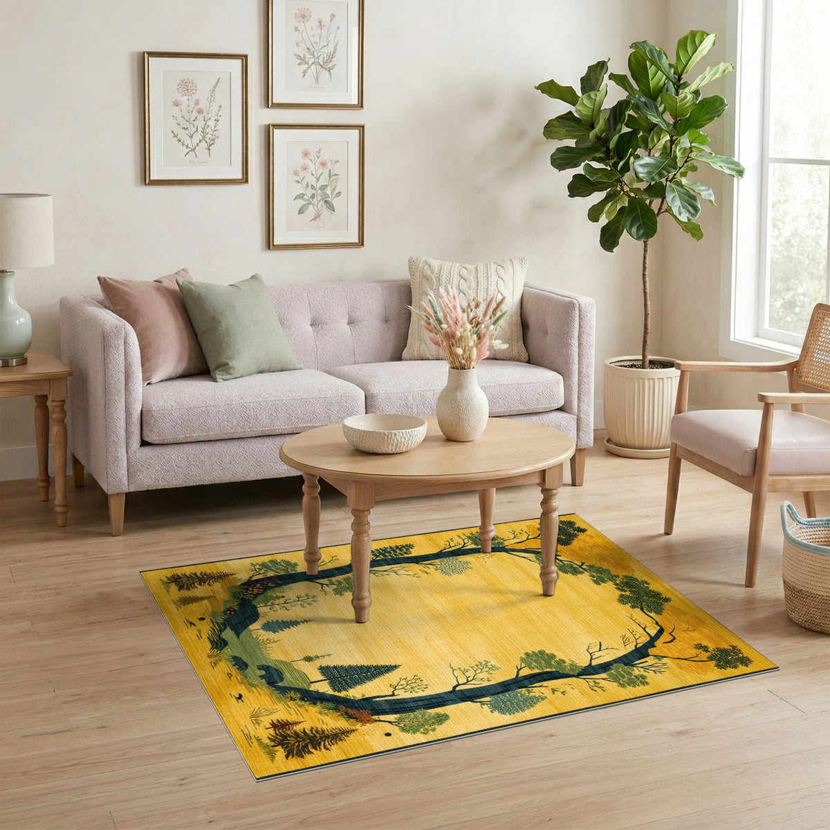 Yellow Forest Arch Bear Area Rug