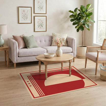 Red Geometric Modern Red Geometric Area Rug