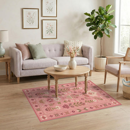 Pink Floral Vintage Area Rug
