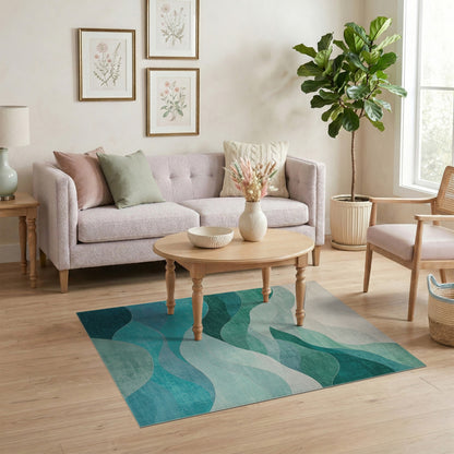 Teal Wave Abstract No. 26 Area Rug