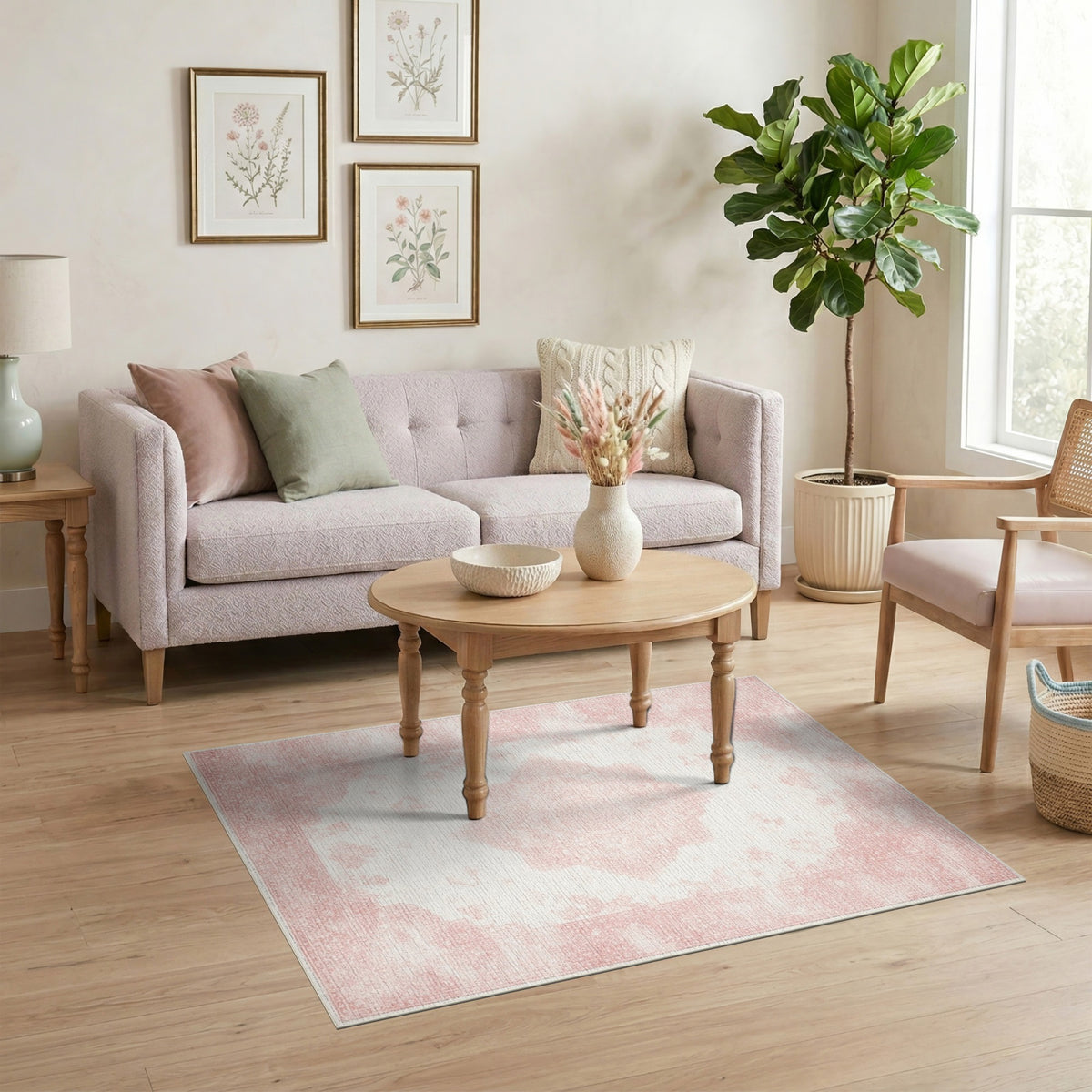 Distressed Vintage Pink Distressed Vintage Medallion Area Rug