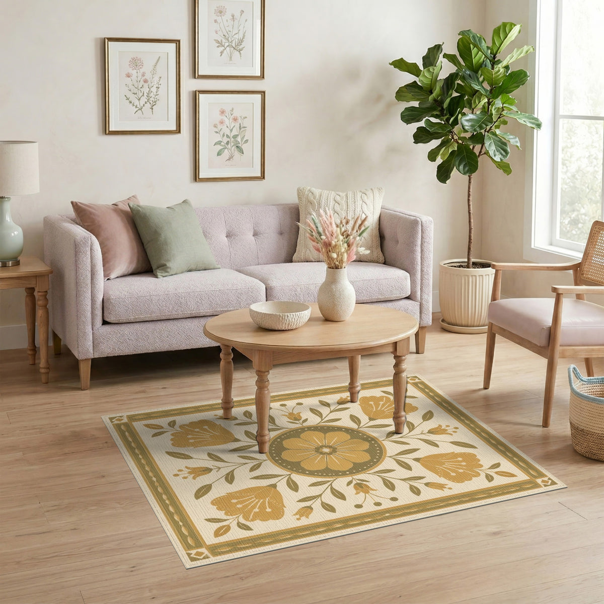 Golden Floral Medallion Vintage Area Rug