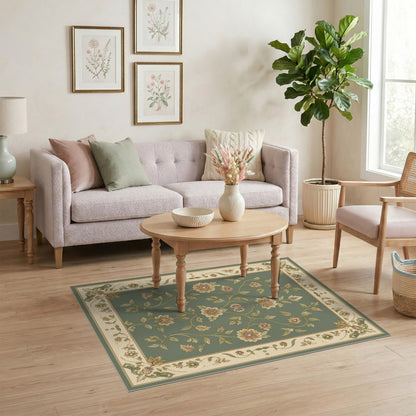 Green Floral Vintage Area Rug