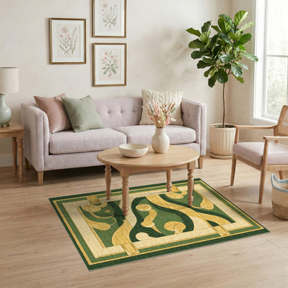 Green Gold Abstract Swirl Area Rug