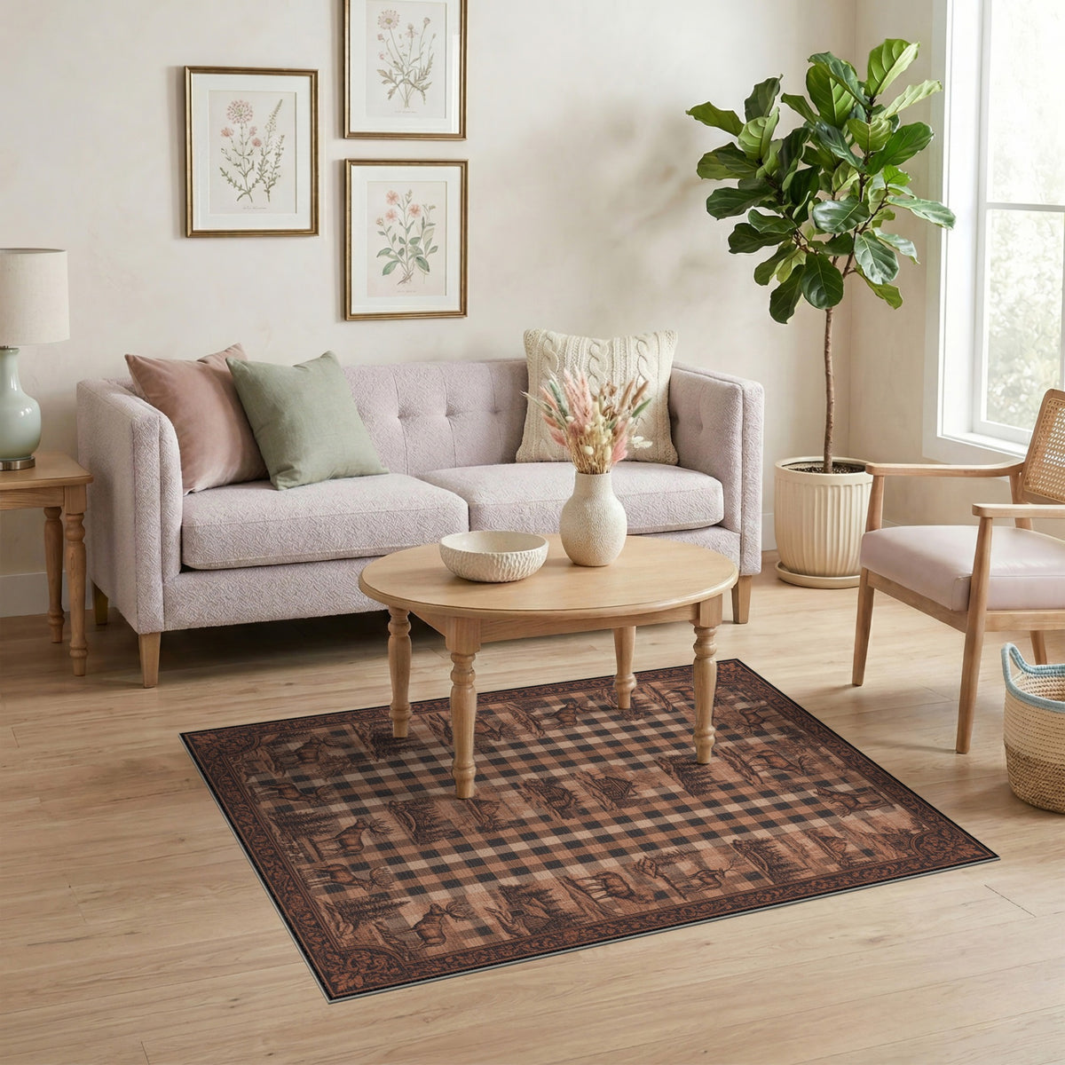 Rustic Moose Checkered Area Rug