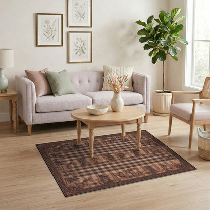 Rustic Moose Checkered Area Rug
