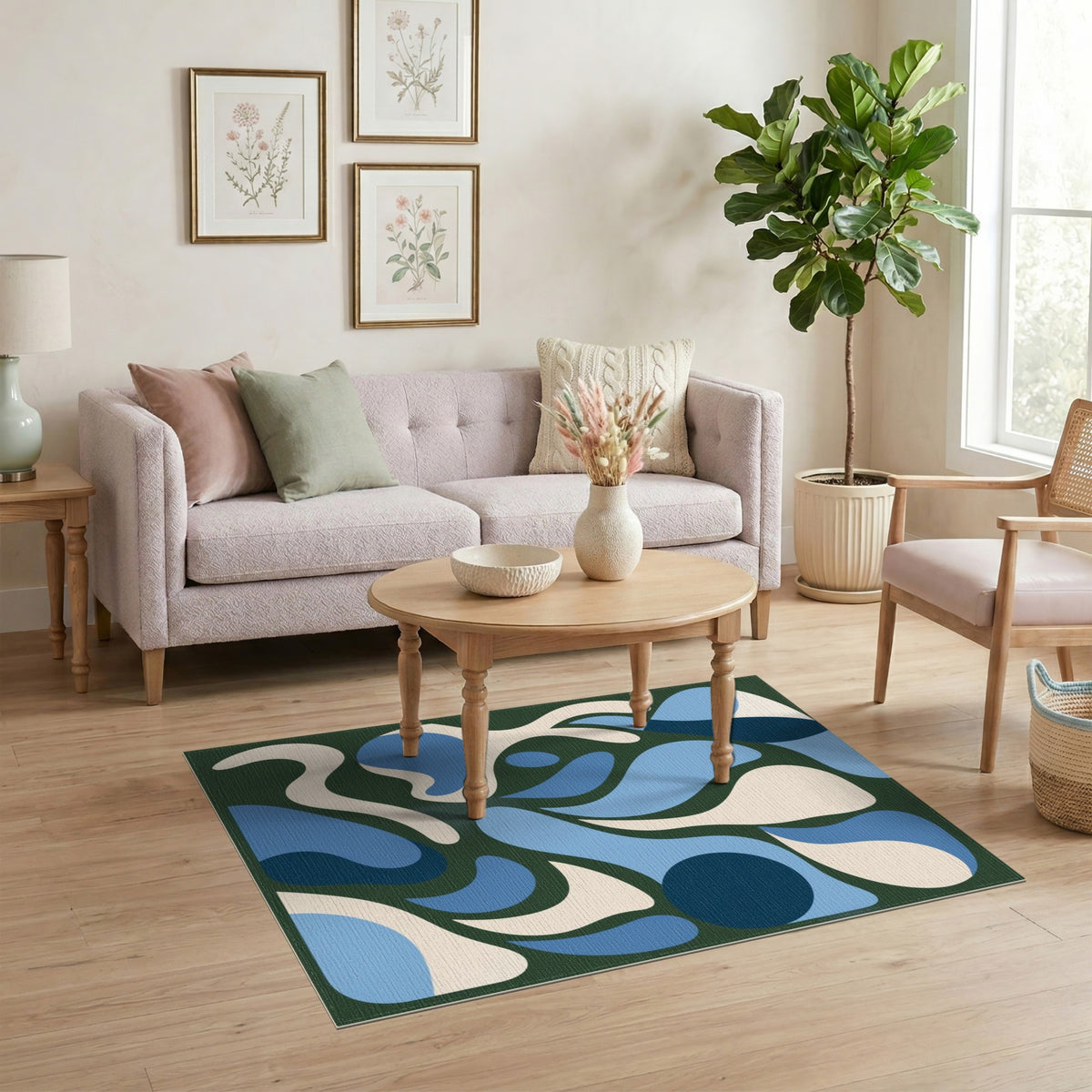 Blue and Teal Blue Abstract Organic Area Rug