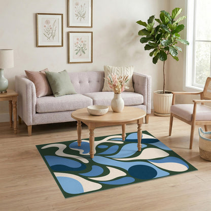 Blue and Teal Blue Abstract Organic Area Rug