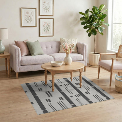 Grey Geometric Lines Washable Area Rug