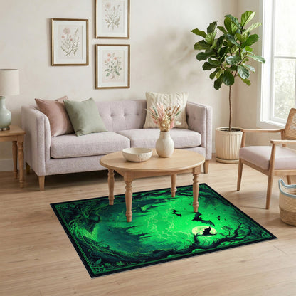 Gothic Green Castle Moonlit Forest Area Rug