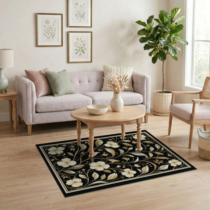 Black Floral Vintage Floral Vintage Area Rug