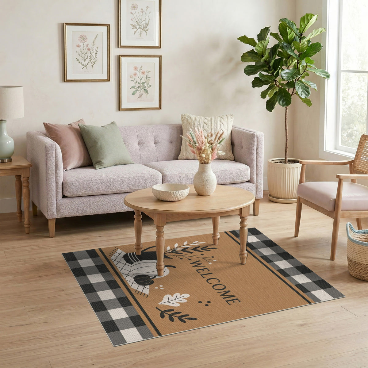 Rustic Farmhouse Welcome Pumpkins Area Rug