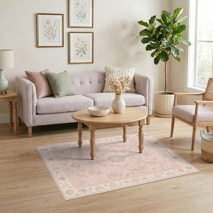 Blush Pink Floral Vintage Area Rug